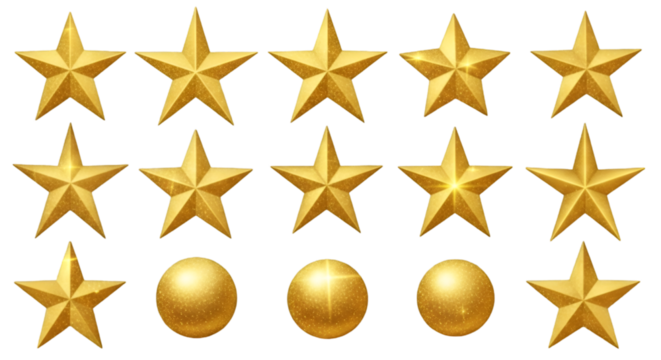 Golden Stars and Spheres on Black Background