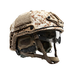 Tactical helmet camouflage protective headgear isolated on transparent background