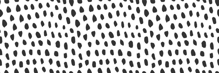 Vector small dash seamless pattern. Abstract grunge squiggle daubs repeat. Black short artistic brush strokes print. Hand drawn momochrome Scandinavian retro sprinkle background