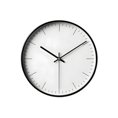 Modern Minimalist Wall Clock with Black Hands and White Face isolated on transparent background