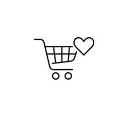 Shopping cart and heart. Add goods to favorite, next door store. Pixel perfect, editable stroke vector icon