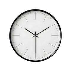 Modern Minimalist Wall Clock with Black Hands and White Face isolated on transparent background