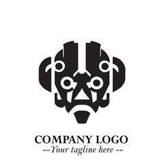 Head of Robot Logo Symbol in Black on the White Background Futuristic Minimalist Illustration