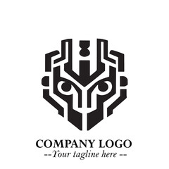 Head of Robot Logo Symbol in Black on the White Background Futuristic Minimalist Illustration