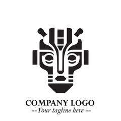 Head of Robot Logo Symbol in Black on the White Background Futuristic Minimalist Illustration