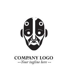 Head of Robot Logo Symbol in Black on the White Background Futuristic Minimalist Illustration
