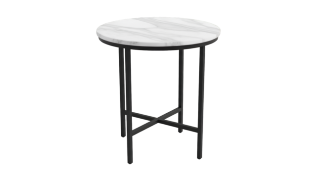 Modern Round Marble Top Side Table with Black Metal Base