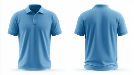 Short sleeve polo shirt, solid blue color, isolated on white background. Classic clothing model.