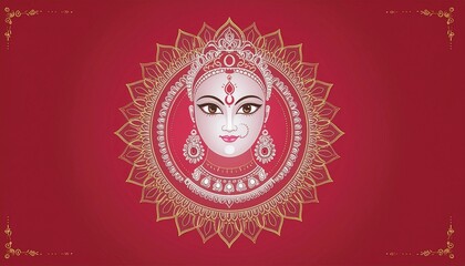 Goddess Durga Face in Happy Durga Puja Subh Navratri Indian religious header banner background.