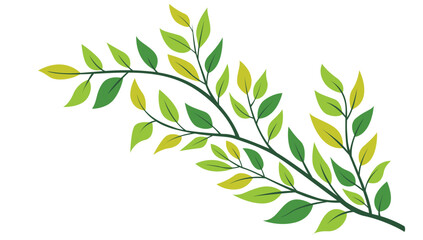 Elegant green leafy branch illustration with fresh foliage isolated on white background for botanical decoration and eco design projects