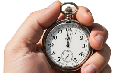 Hand Holding a Vintage Pocket Watch at Noon