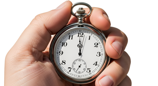 Hand Holding a Vintage Pocket Watch at Noon