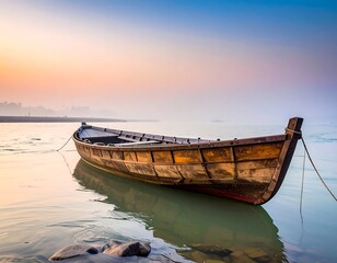Tranquil morning boat on river