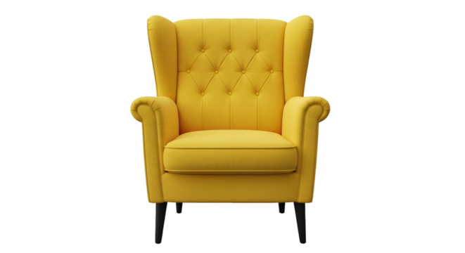 Bright Yellow Tufted Wingback Armchair