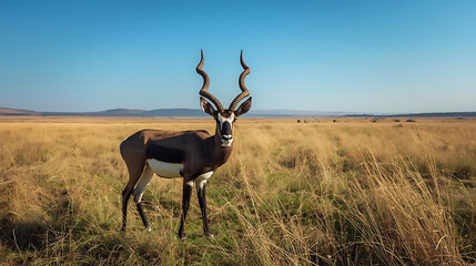 Obraz premium Male blackbuck antelope standing alert on the Pampas — La Pampa province, Argentina