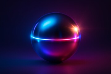 Neon sphere with lens-flare glow and smooth reflective metallic finish

