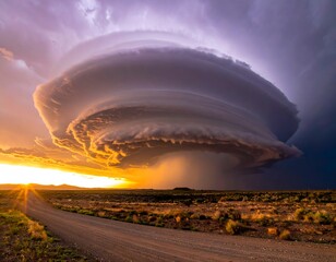 Dramatic Storm Cloud Formation with Golden Sunset Light