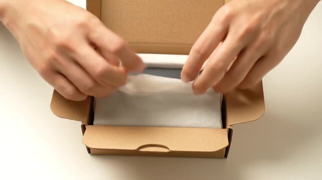 Hands Unboxing Subscription Product &ndash; Overhead Macro