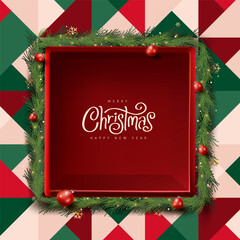 Merry Christmas banner templates with red gift box on colorful backgrounds and copy space for product display and festive marketing