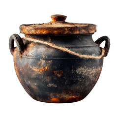 Rusty cooking pot isolated on transparent background