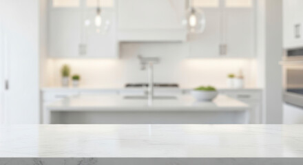 Fototapeta premium Modern white kitchen with marble countertop.