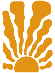 Retro Groovy Sun. Abstract Wavy rays bright colors 60s 70s style. Boho colorful groovy sun. Hippie poster. Abstract Summer Wallpaper.