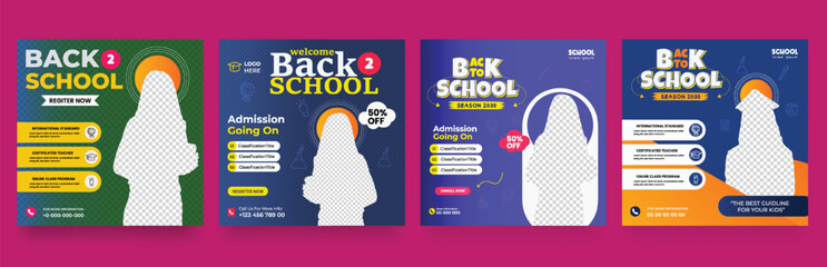 Back to school social media post. Colorful social media template. Trendy editable social media template
