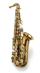 Naklejka premium Shiny brass saxophone on white background.