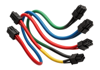Flexible color-coded cables for organizing and connecting PC components, aiding