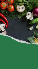 Fototapeta premium Natural Kitchen Ingredients Poster Layout with Blank Green Area for Text