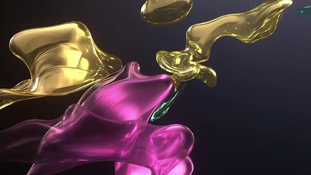 Abstract Flowing Colorful Liquid Glass - Elegant 3D Animation with Metallic Reflections