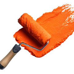 Paint Roller on Bright Yellow Wall isolated on transparent background