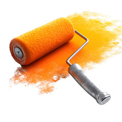 Paint Roller on Bright Yellow Wall isolated on transparent background