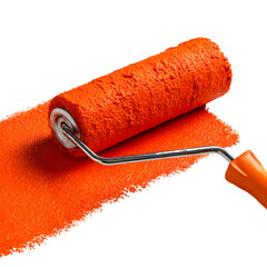 Paint Roller on Bright Yellow Wall isolated on transparent background