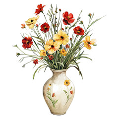 Watercolor Bouquet of Wildflowers in a Vase Clipart

