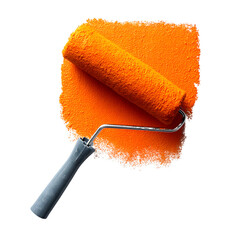 Paint Roller on Bright Yellow Wall isolated on transparent background