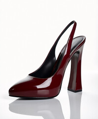 high heel woman sandal, bordeaux glossy leather