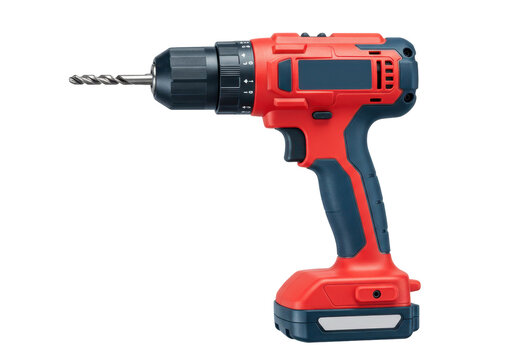 Isolated cordless power drill for home improvement work and construction projects, drill bit attached