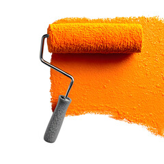 Paint Roller on Bright Yellow Wall isolated on transparent background