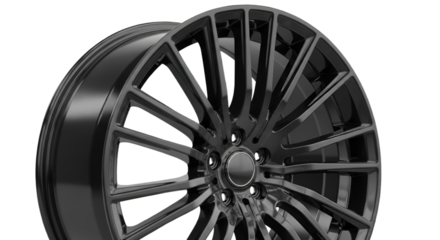 Sleek Black Alloy Wheel with Intricate Spoke Design