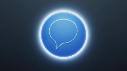 A glowing blue chat bubble icon, encircled by a bright white aura, sits on a dark blue background - Powered by Adobe
