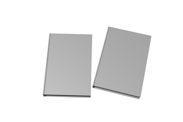 3D Render of 2 blank white hardcover books for design mockup. Transparent background (PNG).