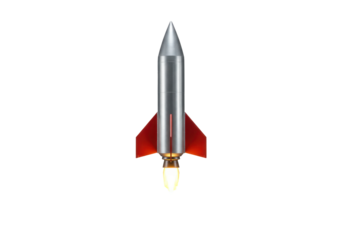 Isolated Model Rocket Launching Into Space Silver Rocket With Red Fins No Background