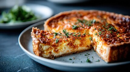Quiche lorraine french savory tart serving fresh slice