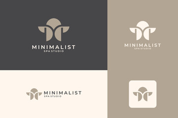 Minimalist lotus flower logo design. Beauty spa studio logo symbol.