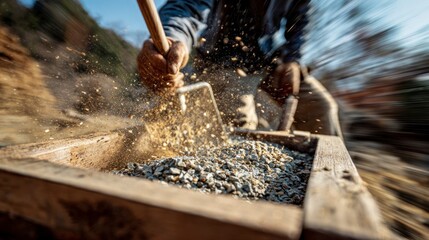 Person working with shovel and wooden box