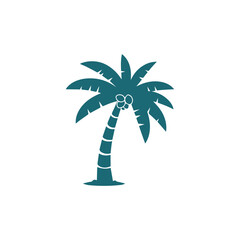 Minimal Vector Coconut Tree Icon Design in Modern Flat Style &mdash; Tropical Palm Illustration for Summer Themes, Beach Logos, Travel Branding, Vacation Concepts,