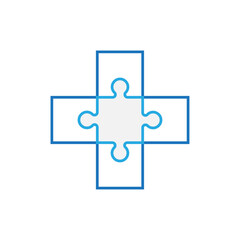 Blue cross puzzle pieces joined together template vector