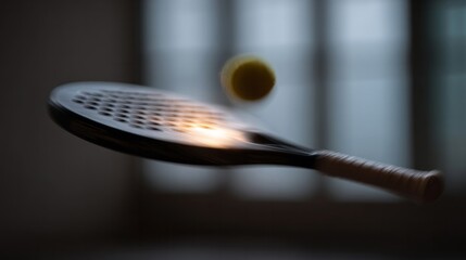 Racket mid-swing with luminous flair, capturing poetic dynamics of padel, echoing festive game spirit on Paddle Day