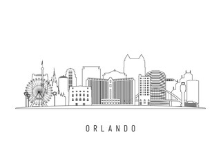 Obraz premium Detailed Orlando skyline vector illustration. Orlando buildings in line art style, perfect for modern designs.